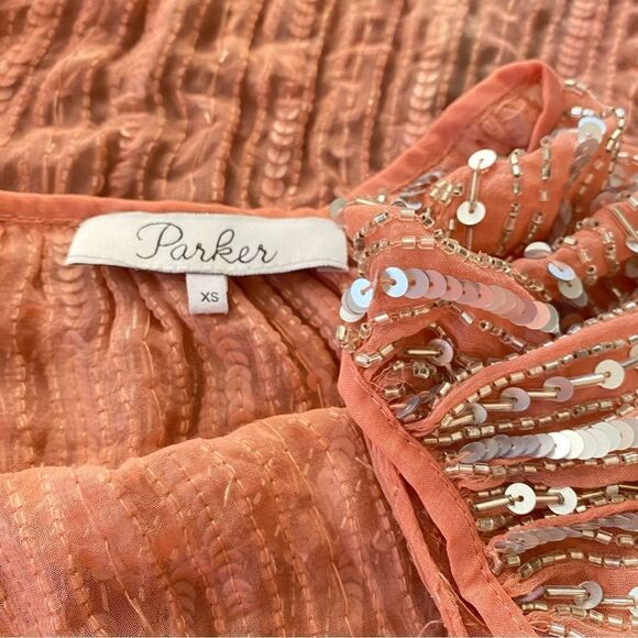 Parker Border Cold Shoulder Beads Sequins Embellished Marmalade Blouse Sz XS - Picture 7 of 8